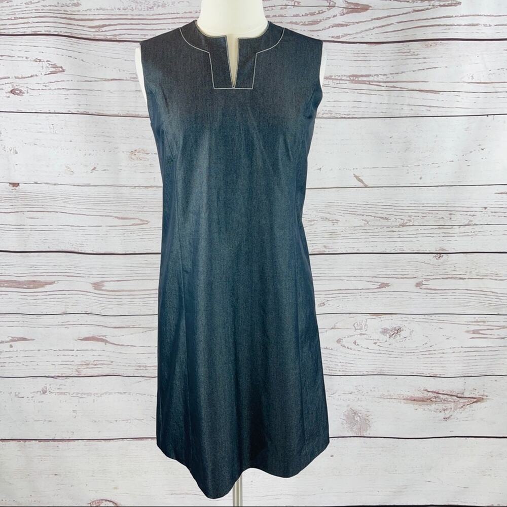 Don Caster Collection metallic grey dress v-neck with stich accent